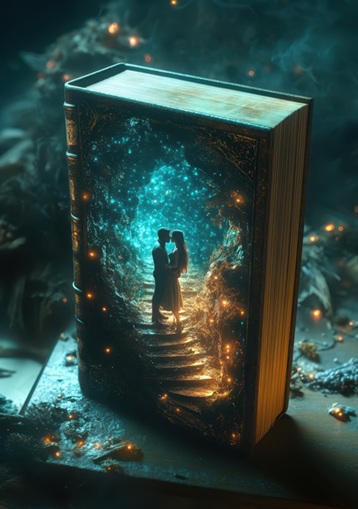 cover de un libro con una pareja en actitud romántica, tipo cuento